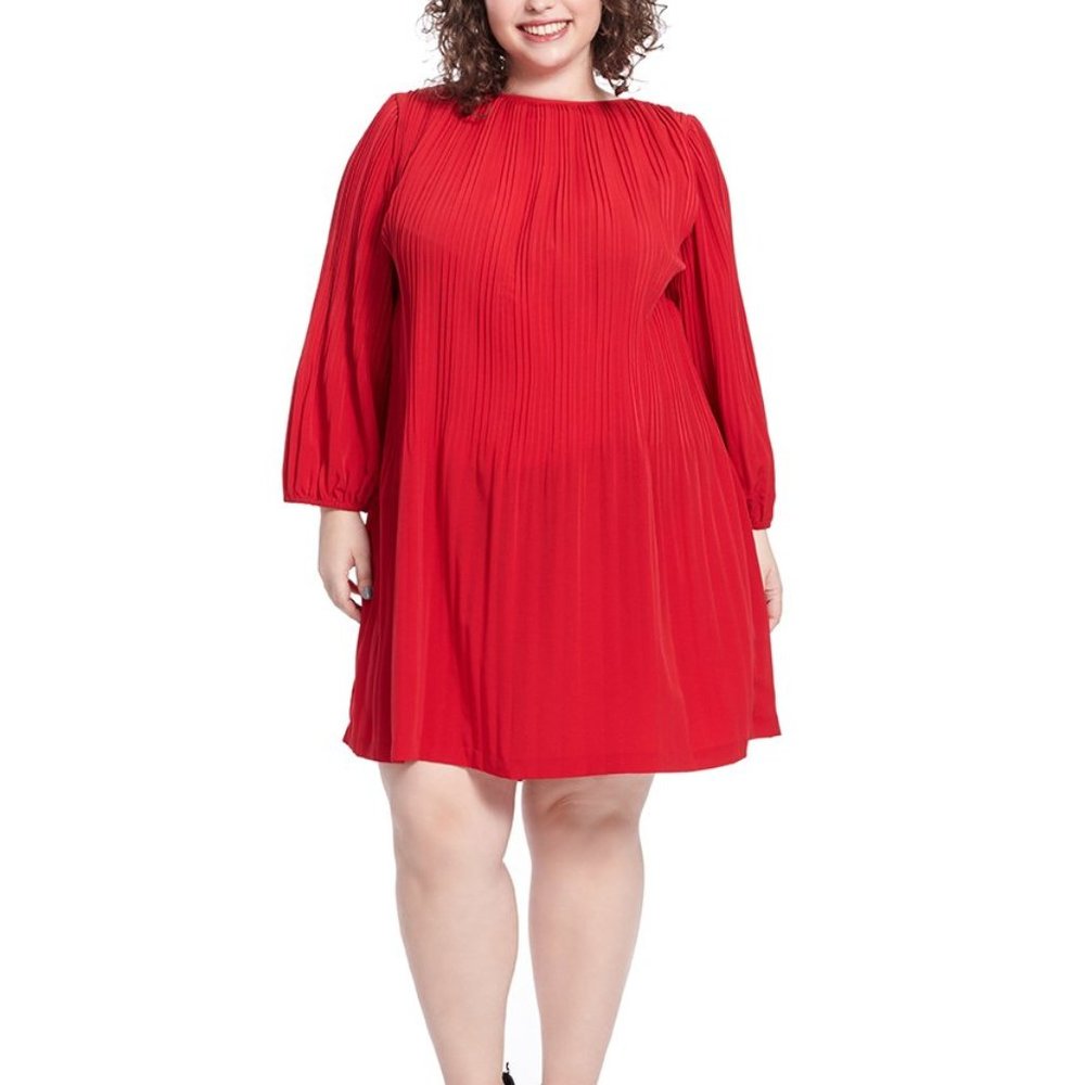 Pleated Red Shift dress **Plus Size**